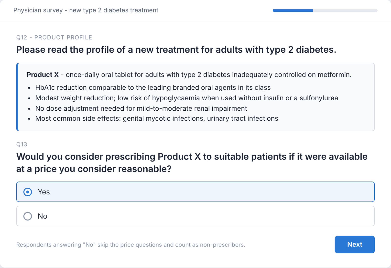 Product profile and consideration screener